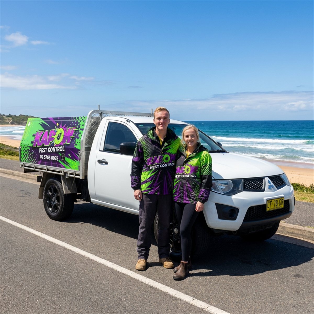 Pearce and Elly — the team behind Kapow Pest Control